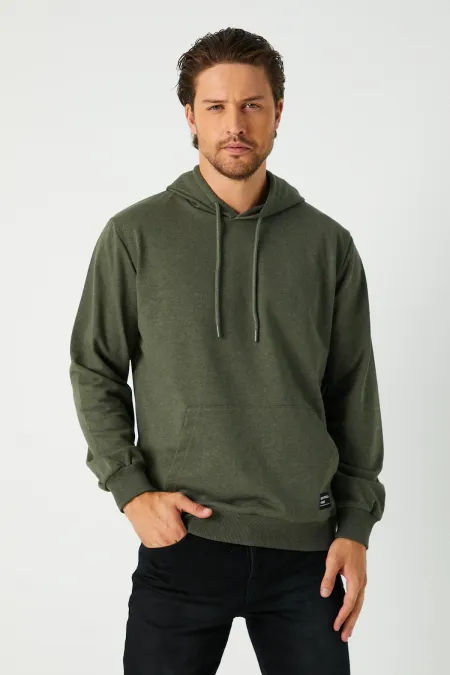Sweat-shirt à capuche kaki pour homme avec poche kangourou