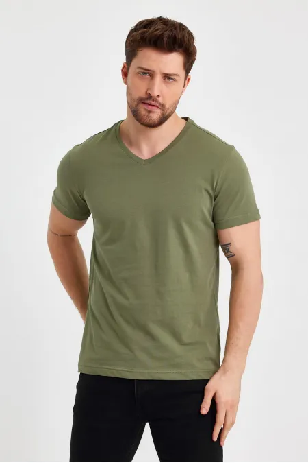 T-shirt homme en coton à manches courtes et col en V