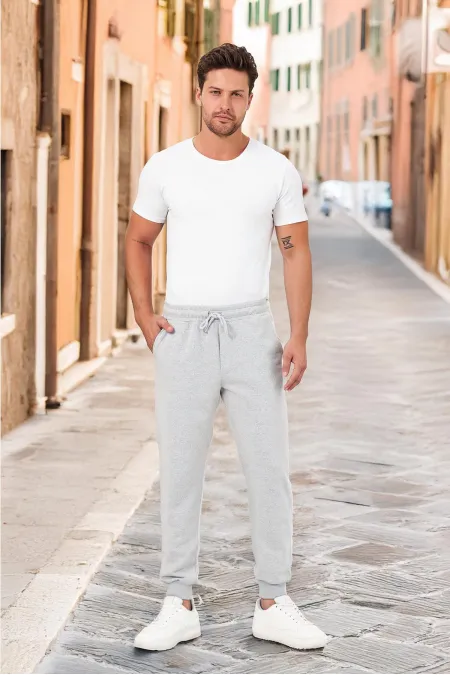 Kalın Gri Erkek Eşofman Altı Jogger Arka Cepli Paça Lastikli Regular Fit Şardonsuz