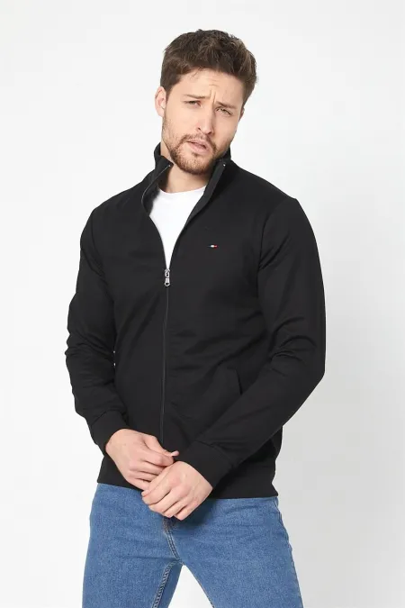 Gilet noir à manches longues et fermeture éclair pour homme