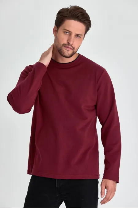 Sweat-shirt homme bordeaux à col rond double, coupe standard décontractée MTLCE68-BORDO