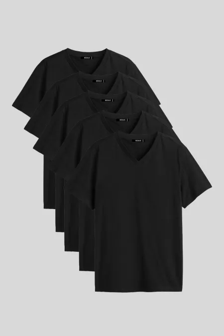 Lot de 5 t-shirts basiques multicolores pour homme, coupe classique, col en V