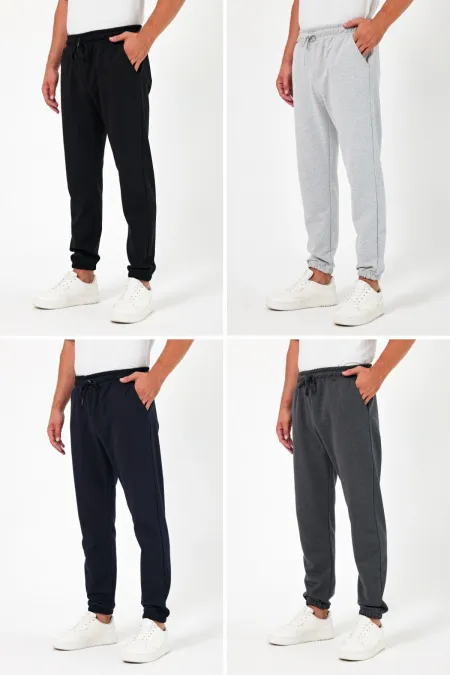 Kalın Siyah-Lacivert-Gri-Antrasit Erkek 4'lü Eşofman Altı Jogger Arka Cepli Lastik Paça Regular Fit Şardonsuz