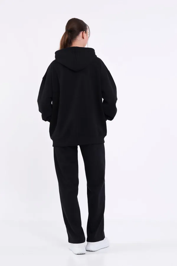 Ensemble de survêtement noir pour femme, coupe classique, taille élastique, capuche, oversize, saisonnier (haut et bas) MTLCB7367