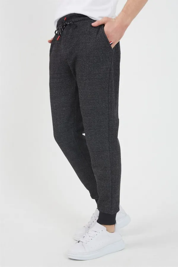 Erkek Siyah Içi Polarlı Slim Fit Paça Lastikli Jogger Eşofman Altı  MTLCO-42