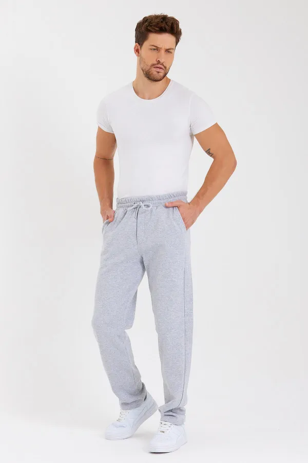 Siyah Arka Cepli Etiket Detaylı Düz Paça Erkek İçi Pamuklu Eşofman Altı