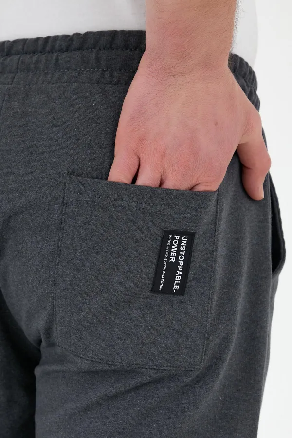 Antrasit Erkek Eşofman Altı Etiketli Arka ve Yan Cepli Regular Fit Lastik Paça