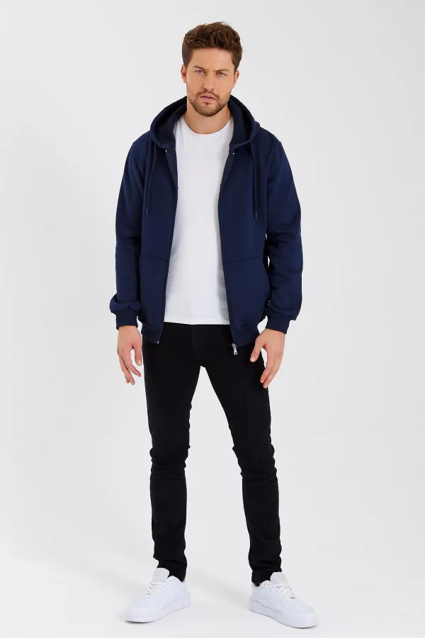 Gilet à capuche zippé noir métallisé pour homme avec poche kangourou et doublure en coton