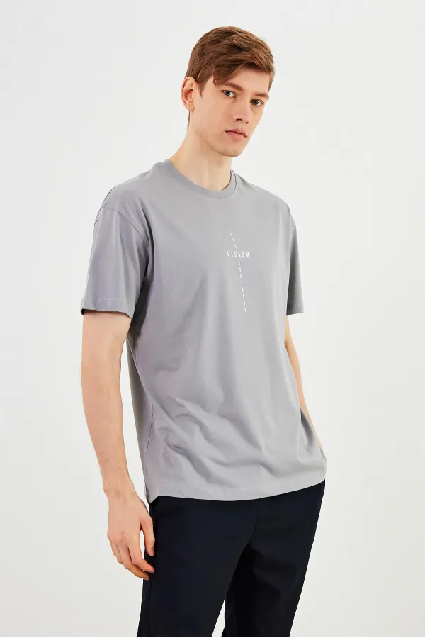 Leo Erkek Oversize Tshirt %100 Pamuk Bisiklet Yaka Baskı Detaylı Basic Tişört MTLCE87