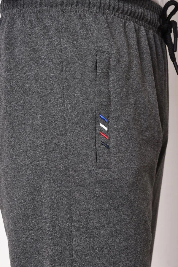 Erkek Gri Fermuar Cep Nakış Detaylı Düz Paça Rahat Kesim Eşofman Altı