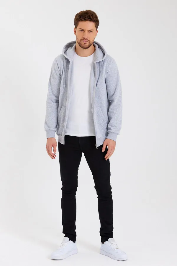 Gilet à capuche zippé noir métallisé pour homme avec poche kangourou et doublure en coton