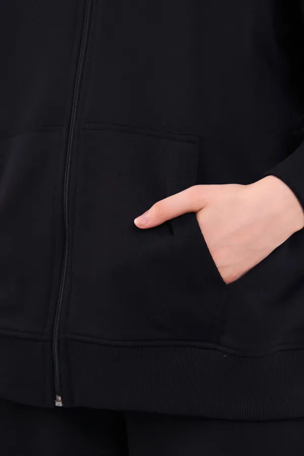 Ensemble de survêtement noir pour femme, coupe classique, taille élastique, capuche, oversize, saisonnier (haut et bas) MTLCB7367