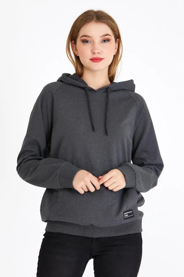 Women's Anthracite Hooded Basic Knitted Sweatshirt