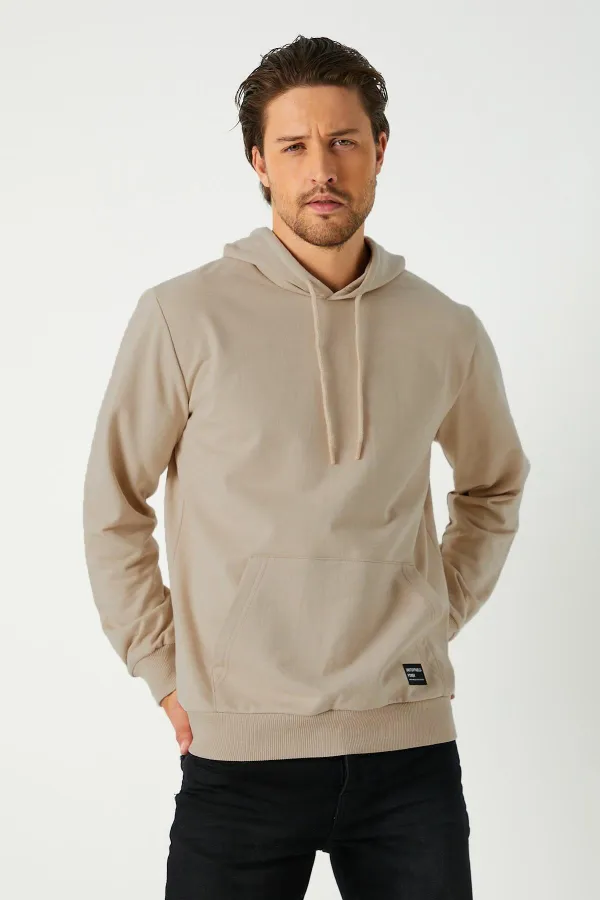 Sweat-shirt à capuche beige métallisé pour homme avec poche kangourou
