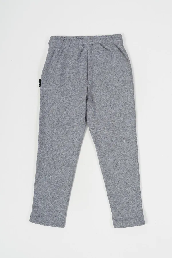 Pantalon de survêtement gris en coton épais avec taille élastique et poches latérales pour garçons de 5 à 12 ans