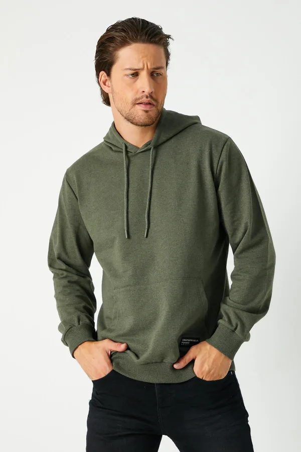Sweat-shirt à capuche kaki pour homme avec poche kangourou