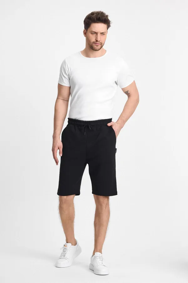 Short noir pour homme - Coupe classique, confortable, avec poches latérales et taille élastiquée