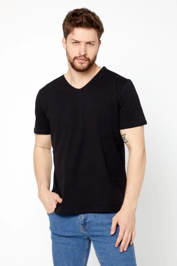 Erkek Çok Renkli T- Shirt Regular Fit Rahat Kesim V Yaka 3'lü Basic Tişört Paketi