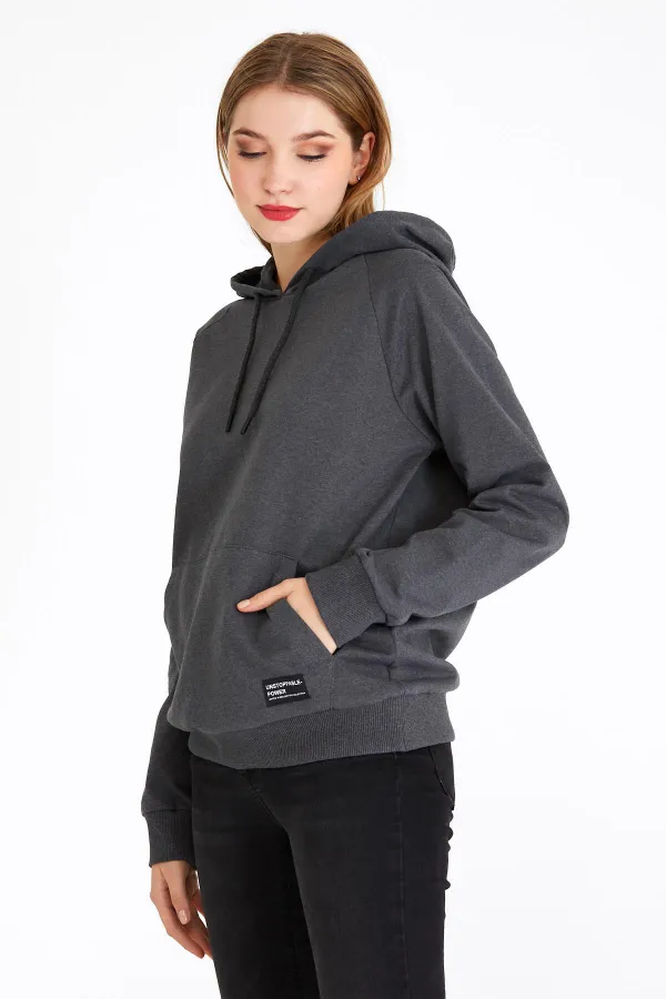 Women's Anthracite Hooded Basic Knitted Sweatshirt