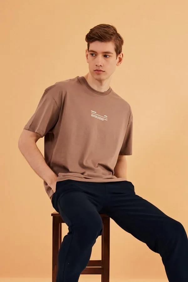 Leo Erkek Oversize Tshirt %100 Pamuk Bisiklet Yaka Baskı Detaylı Basic Tişört