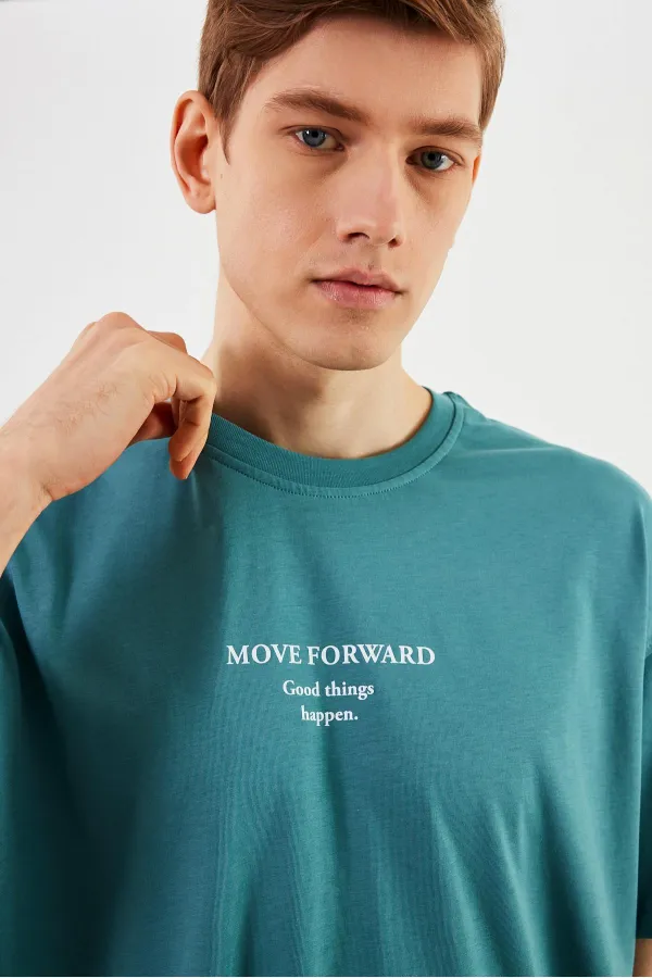 T-shirt oversize homme Leo 100 % coton, col rond, imprimé, modèle basique MTLCE84