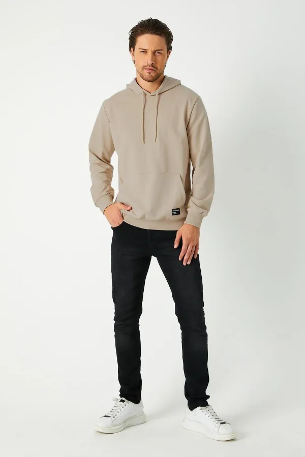 Sweat-shirt à capuche beige métallisé pour homme avec poche kangourou