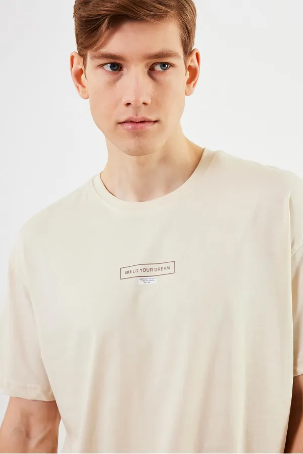 Leo Erkek Oversize Tshirt %100 Pamuk Bisiklet Yaka Baskı Detaylı Basic Tişört MTLCE83