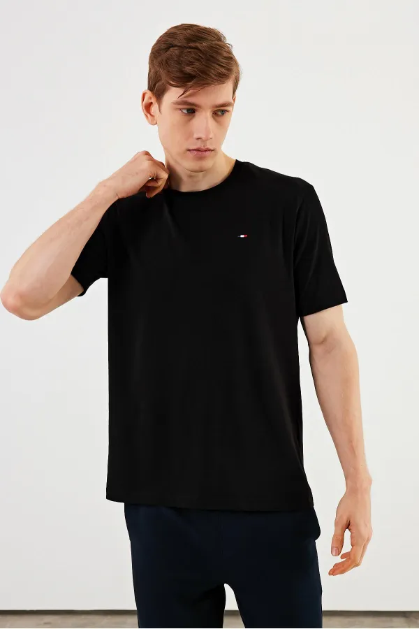 Erkek Bisiklet Yaka T-shirt %100 Pamuk Nakış Detaylı Basic Siyah Tişört MTLCE89