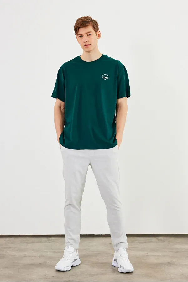 T-shirt oversize homme Leo 100 % coton, col rond, imprimé, modèle basique MTLCE77