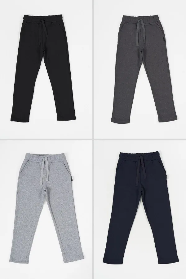 Black-Navy-Gray-Anthracite Thick Cotton Elastic Waistband Side Pocket 4-Pack Boys Tracksuit Bottoms MTLCC98-4