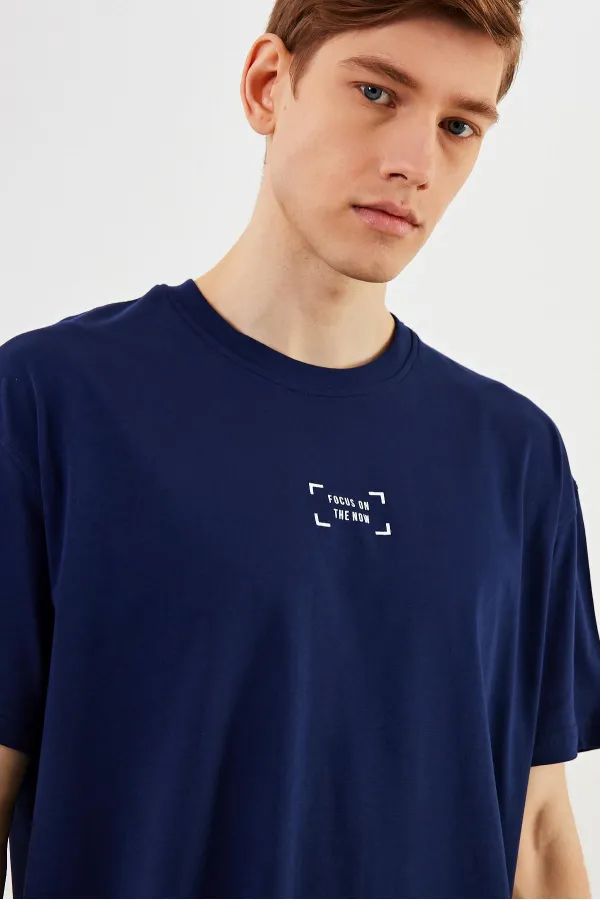 T-shirt oversize homme Leo 100 % coton, col rond, imprimé, modèle basique MTLCE85