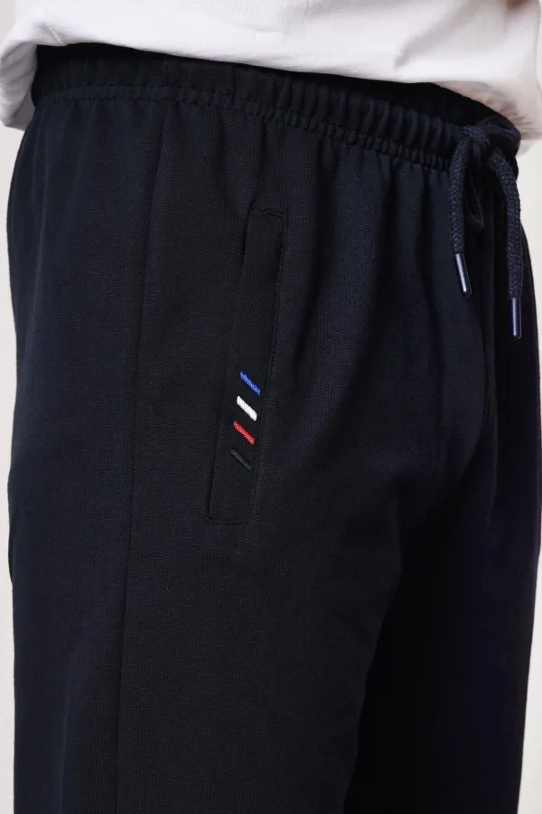 Black-Anthracite-Navy Blue Men's Zipper Pocket Embroidery Detailed Straight Leg Relaxed Cut 3-Pack Sweatpants