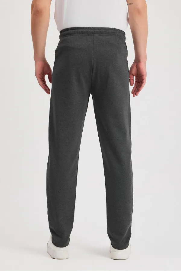 Black-Anthracite Men's Zip-Up Pocket Sweatpants with Embroidered Detail, Straight Leg, Relaxed Fit, Casual 2-Pack MTLCE107