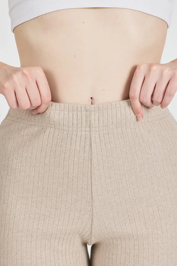 Vizon Fitilli Geniş Paça Pamuklu İnce Yüksek Bel Kadın Eşofman Altı