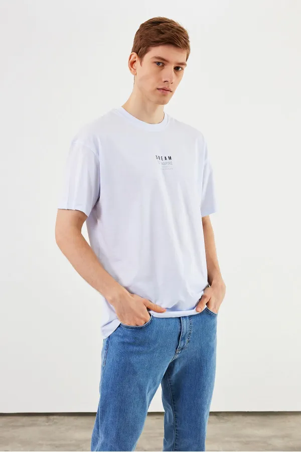Leo Erkek Oversize Tshirt %100 Pamuk Bisiklet Yaka Baskı Detaylı Basic Tişört MTLCE79