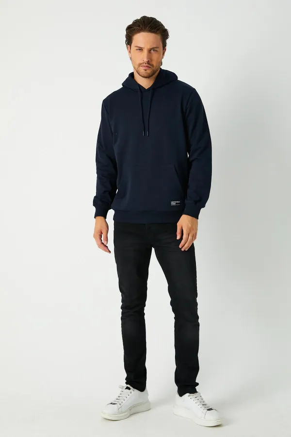 Sweat-shirt à capuche bleu marine pour homme avec poche kangourou