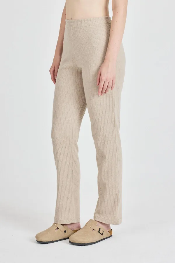 Vizon Fitilli Geniş Paça Pamuklu İnce Yüksek Bel Kadın Eşofman Altı