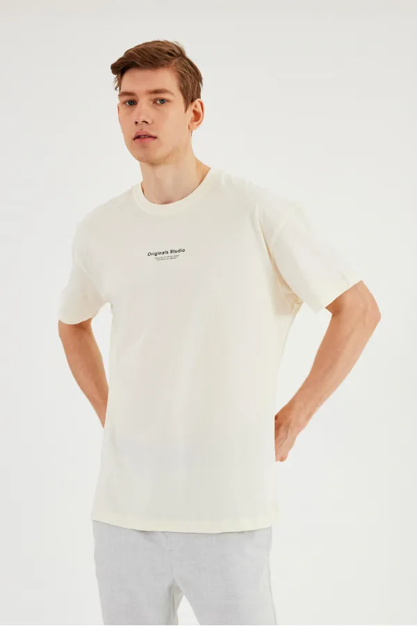 Leo Men's Oversize T-shirt 100% Cotton Crew Neck Printed Detail Basic T-shirt MTLCE81