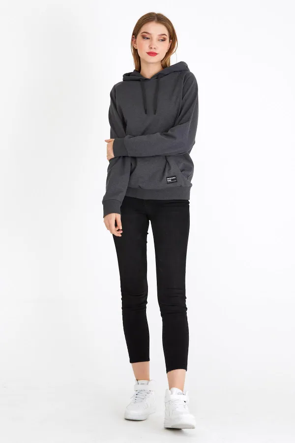 Women's Anthracite Hooded Basic Knitted Sweatshirt