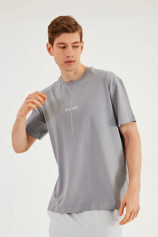 Leo Erkek Oversize Tshirt %100 Pamuk Bisiklet Yaka Baskı Detaylı Basic Tişört MTLCE87