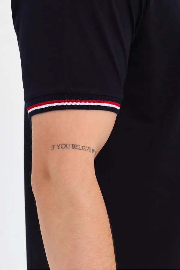 Erkek Basic Kolları Şeritli %100 Pamuk Bisiklet Yaka Regular Fit 3'Lü T-shirt