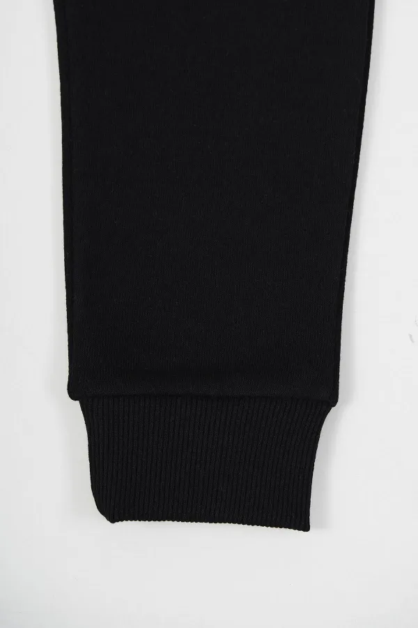 Pantalon de survêtement en coton épais noir pour garçon, 5-6-7-8-9-10-11-12 ans, avec taille et chevilles élastiques, MTLCC99-Noir