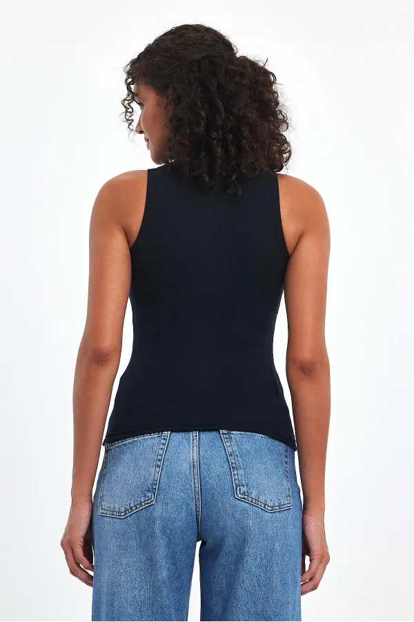 Kadın Lacivert Fitilli Görünümlü Askılı Kalın Basic Atlet