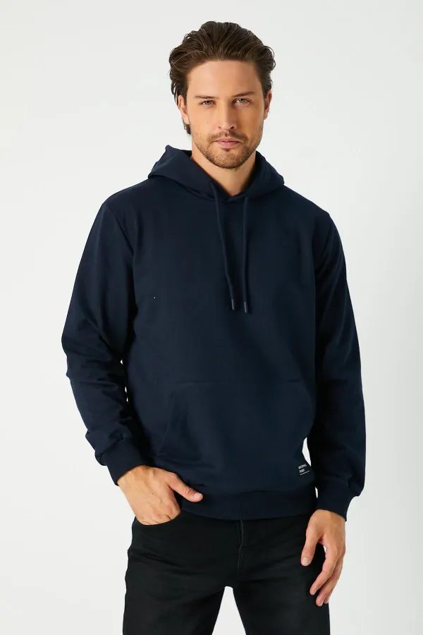 Sweat-shirt à capuche bleu marine pour homme avec poche kangourou