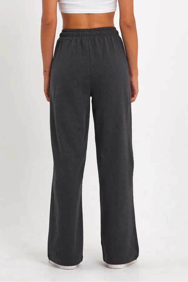 Black-Anthracite Women's Seasonal Casual Wide Leg Side Pocket 2-Pack Sweatpants