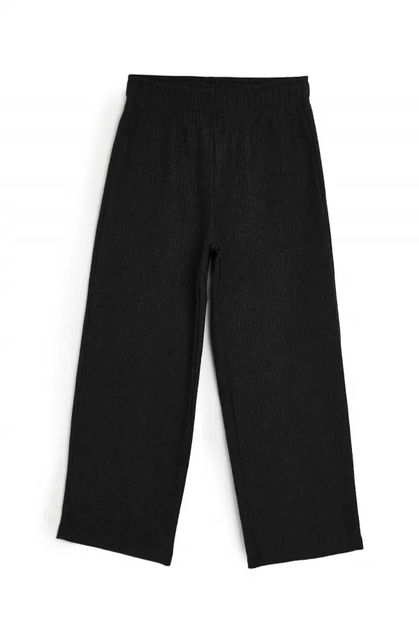 Pantalon de survêtement d'hiver noir à jambes larges pour enfants avec taille élastique