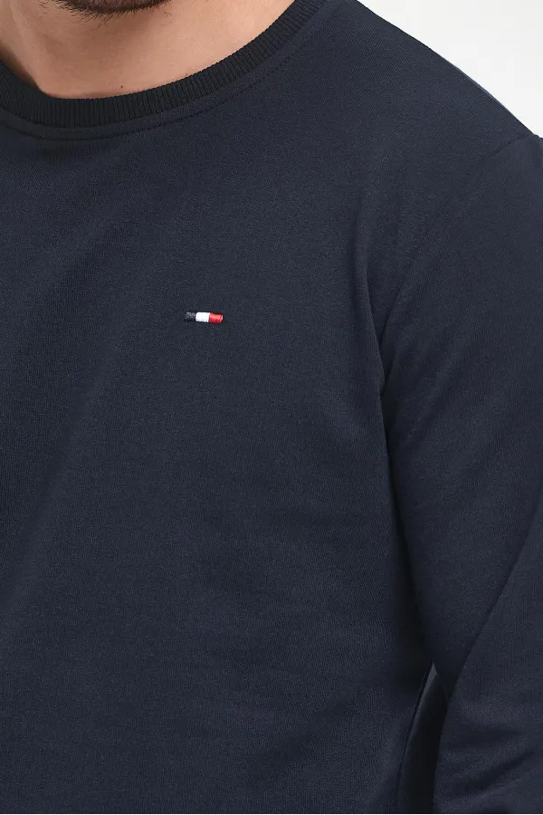 Erkek Lacivert Bisiklet Yaka Nakış Detaylı  Regular Fit Sweatshirt