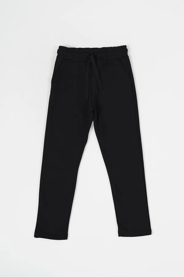 Ensemble de 2 pantalons de survêtement en coton épais noir et anthracite avec taille élastique et poches latérales pour garçons