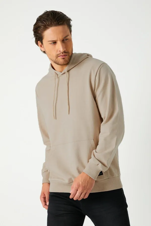 Sweat-shirt à capuche beige métallisé pour homme avec poche kangourou