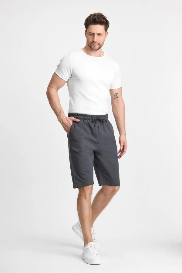 Erkek Siyah Şort - Yan Cepli Beli Lastikli Regular Fit Rahat Kesim